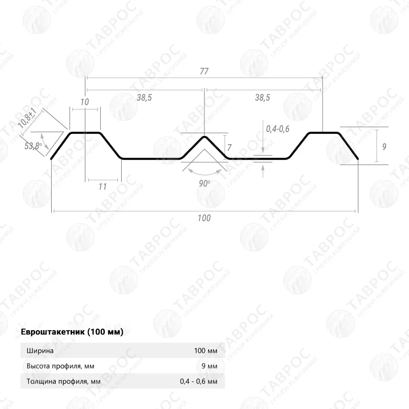 Металлический штакетник Гладкий полиэстер RAL 7004 (Серый) 2000*100*0,4 односторонний Прямой